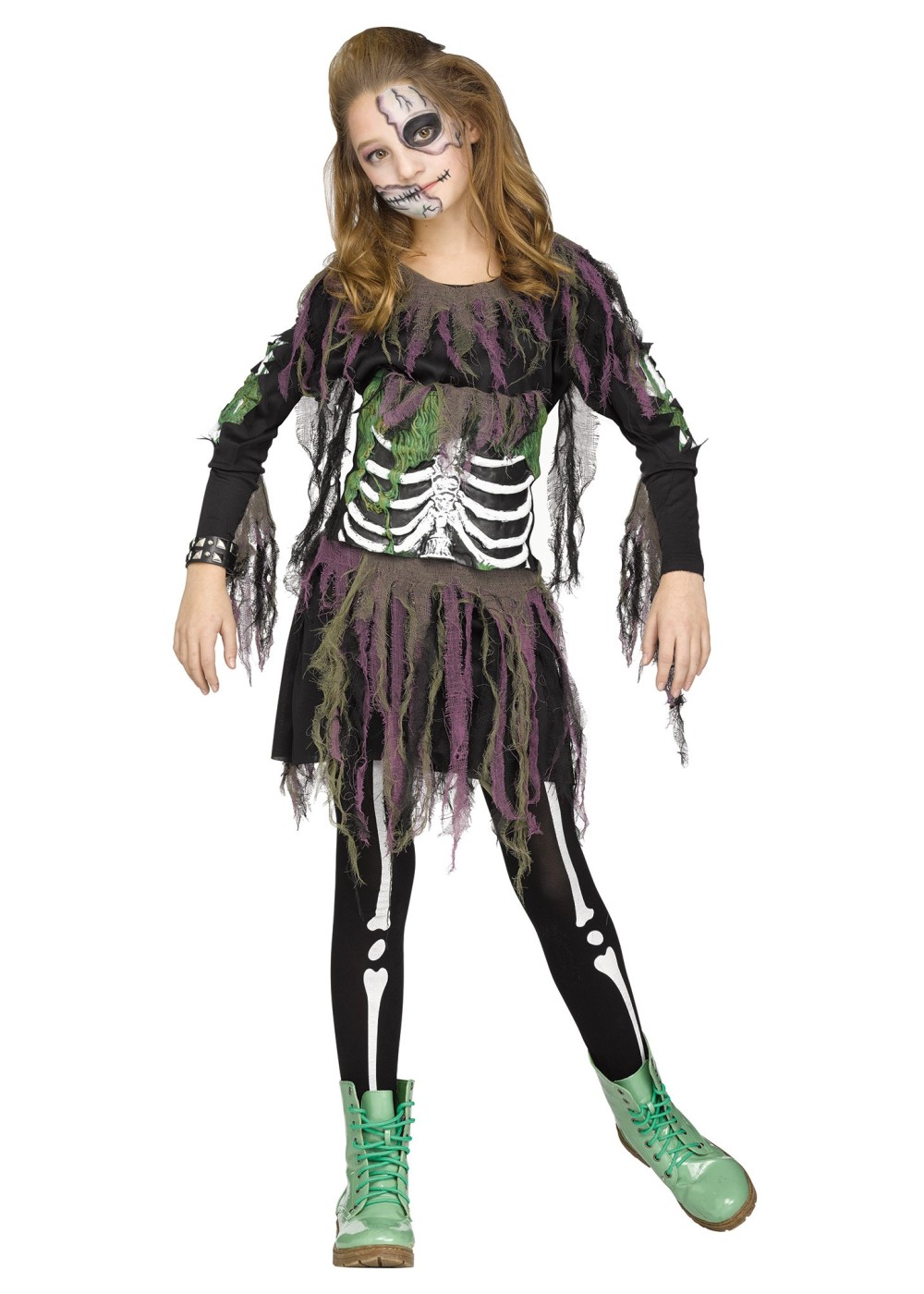 Kids 3d Zombie Skeleton Girls Costume
