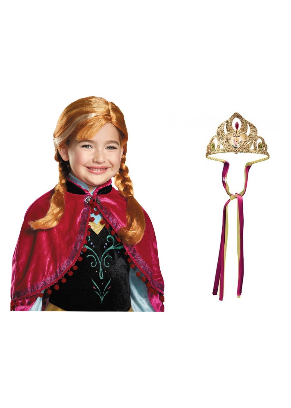 Kids Frozen Anna Crown And Wig Set