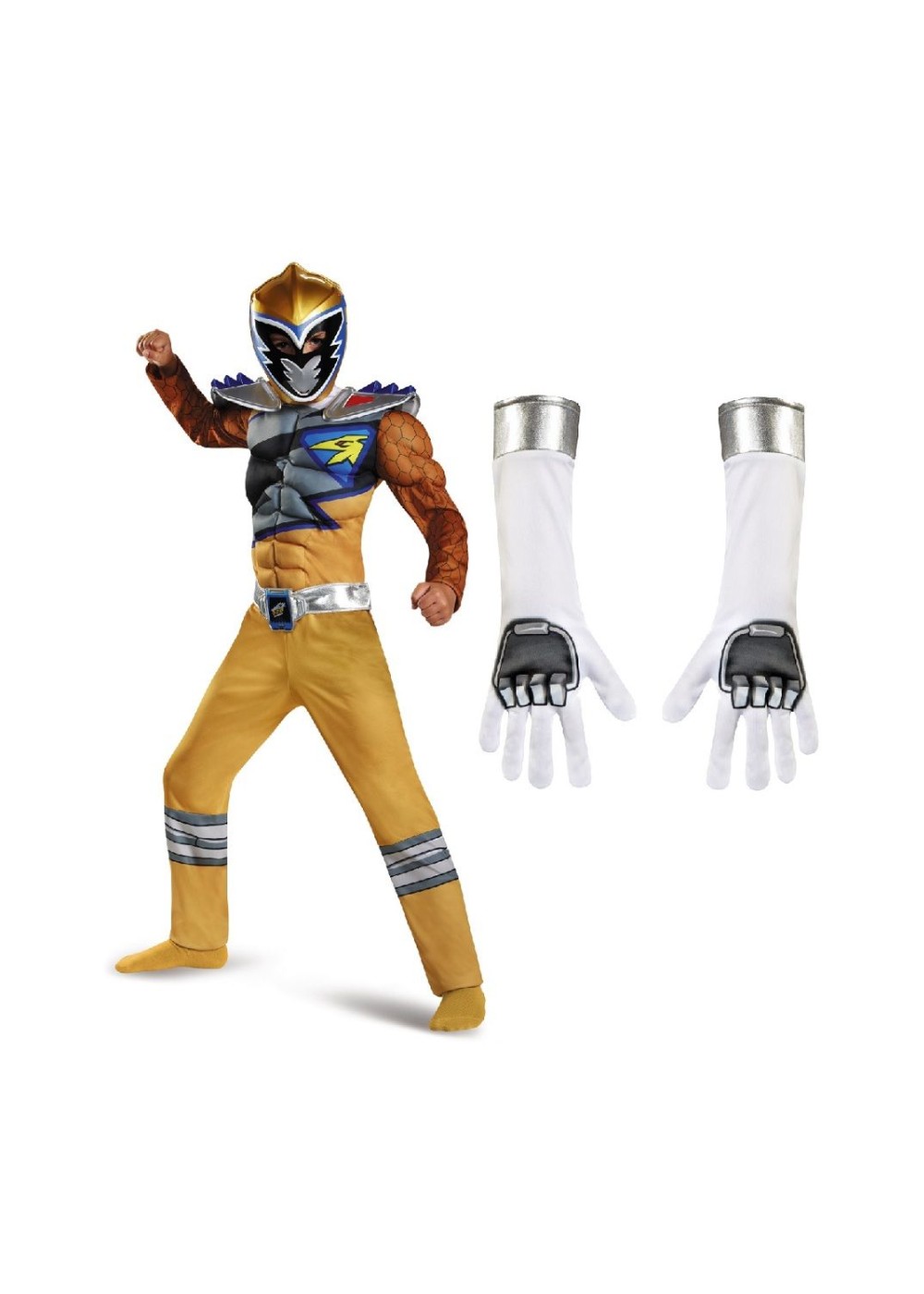 Gold Power Ranger Boys Costume And White Gloves Set