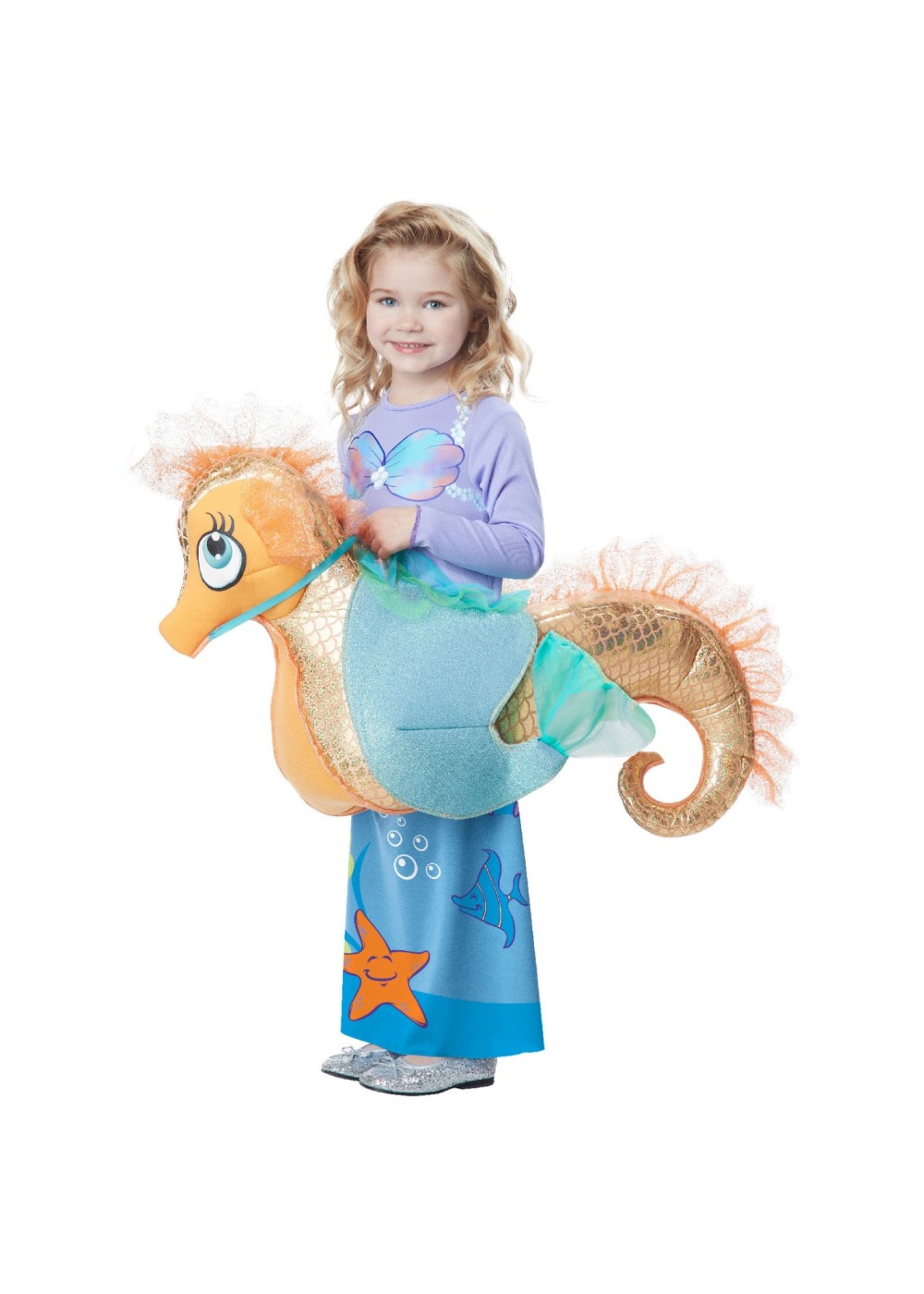 Kids Mermaid Riding A Seahorse Girls Rider Costume