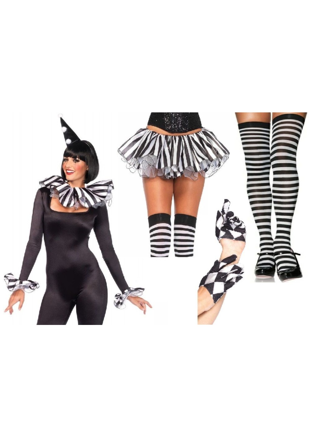 Monochrome Harlequin Womans Costume Kit Accessories 7205