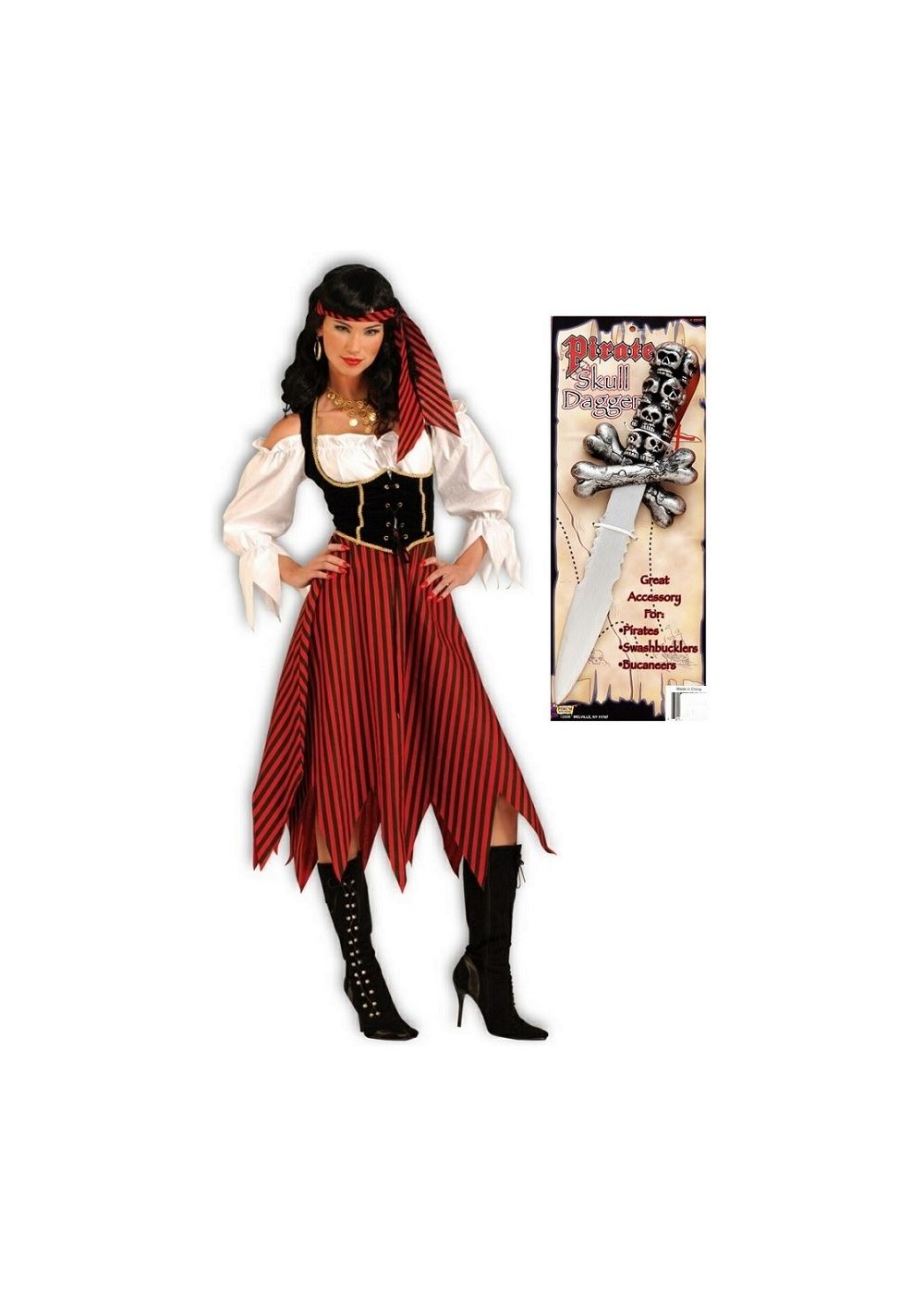 Pirate Maiden Woman Costume And Skull Dagger Set
