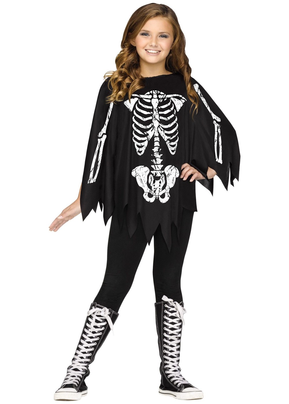 Kids Poncho Skeleton Girls Costume