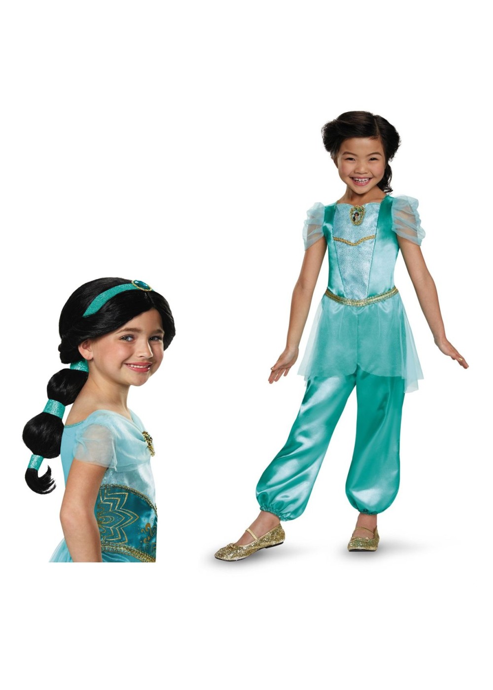 Kids Princess Jasmine Girls Costume And Wig Set