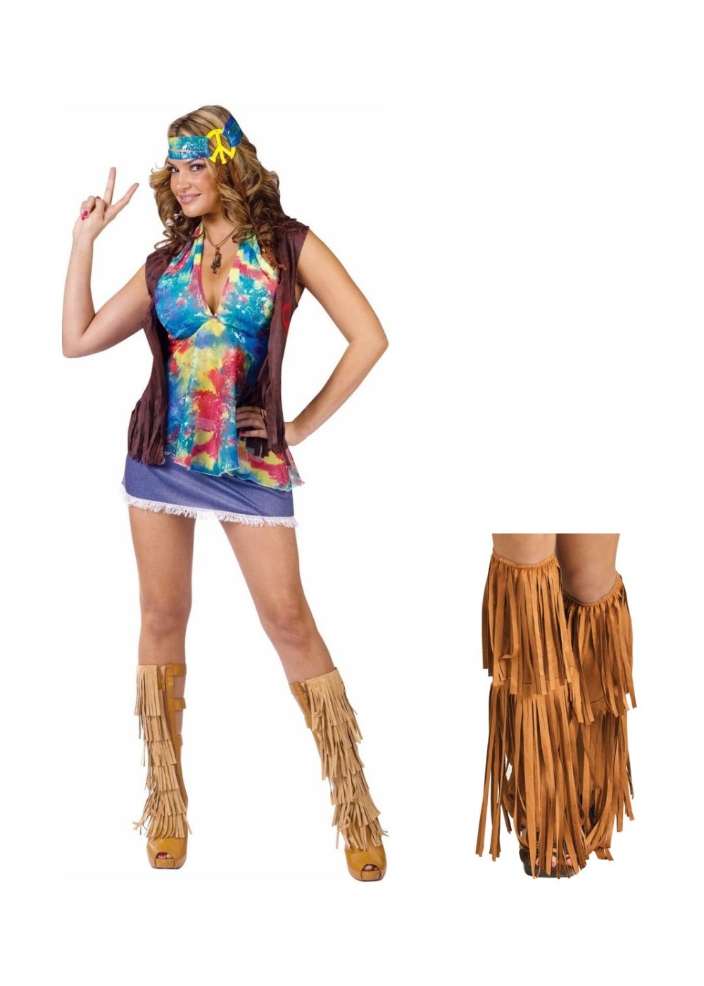 Summer Of Love Hippie Women Costume And Fringe Boot Covers Set