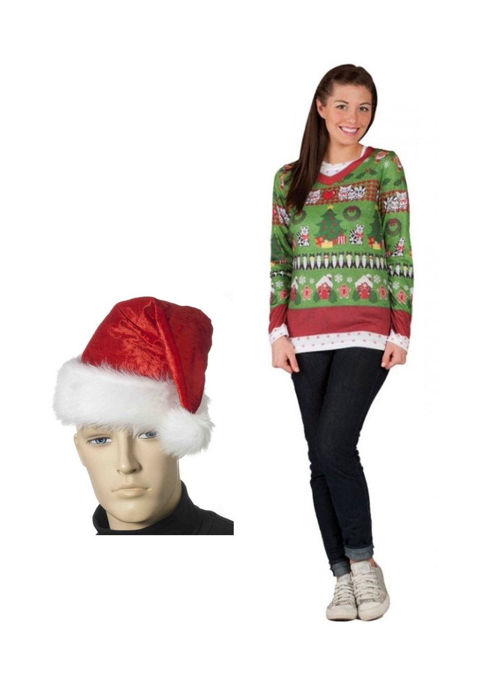 Ugly Christmas Women Sweater And Santa Hat