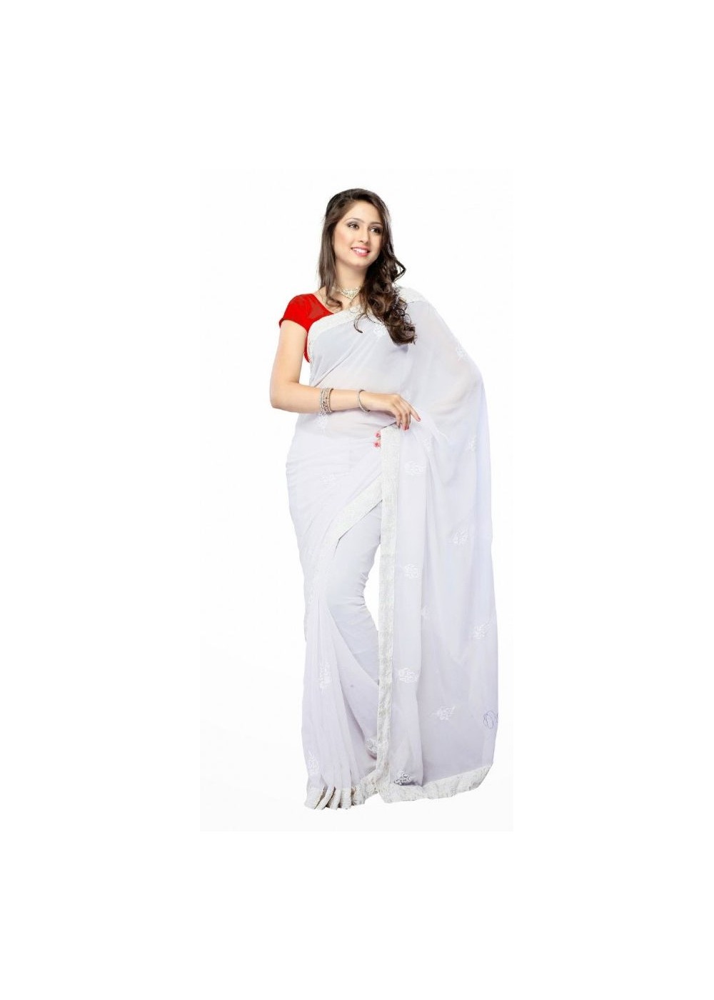 Stunning White Saree With Red Border And Blouse Banarasi Beautiful Zari  Work In Form Of Traditional Motifs Soft Silk Saree