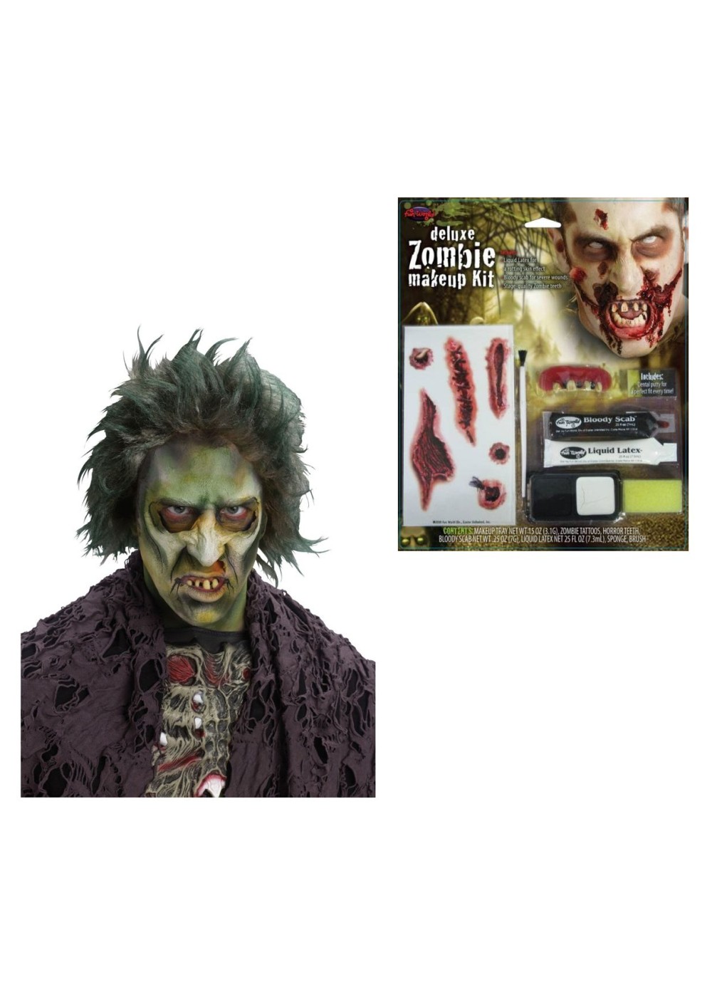 Zombie Wig And Deluxe Makeup Set