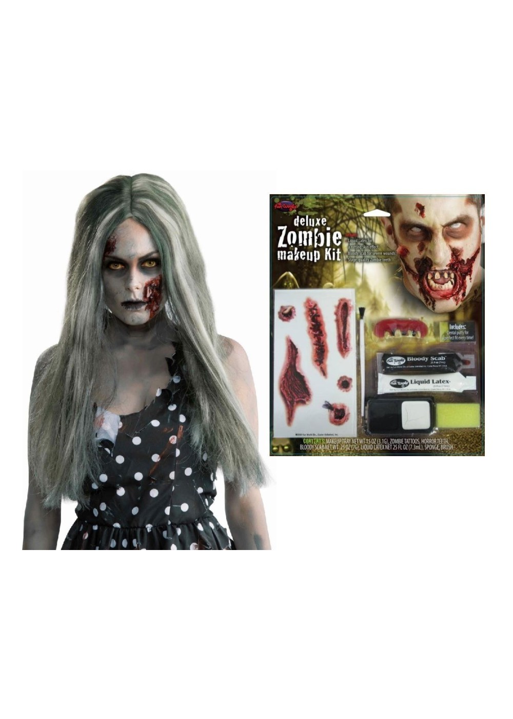 Zombie Women Wig And Makeup Kit