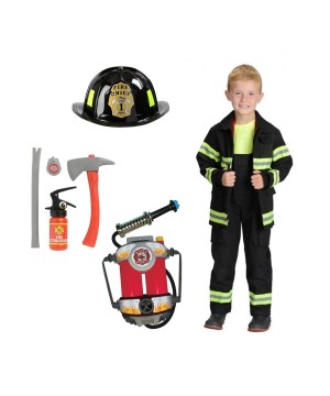 Black Firefighter Boys Costume Set