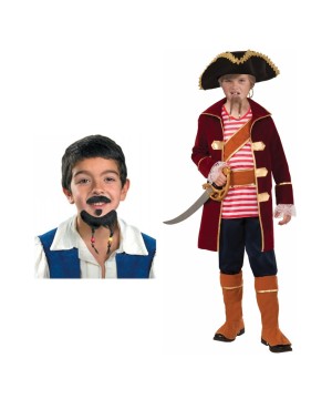 Captain Scallywag Pirate Boys Costume and Goatee and Mustache Set ...