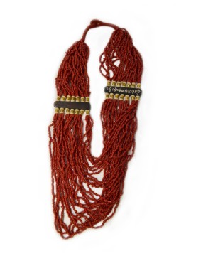 Red Beaded Tibetan Necklace With Engraved Mantra