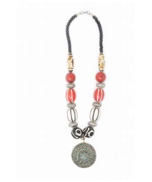 Tibetan Turquoise Charm With Multicolored Beaded Necklace