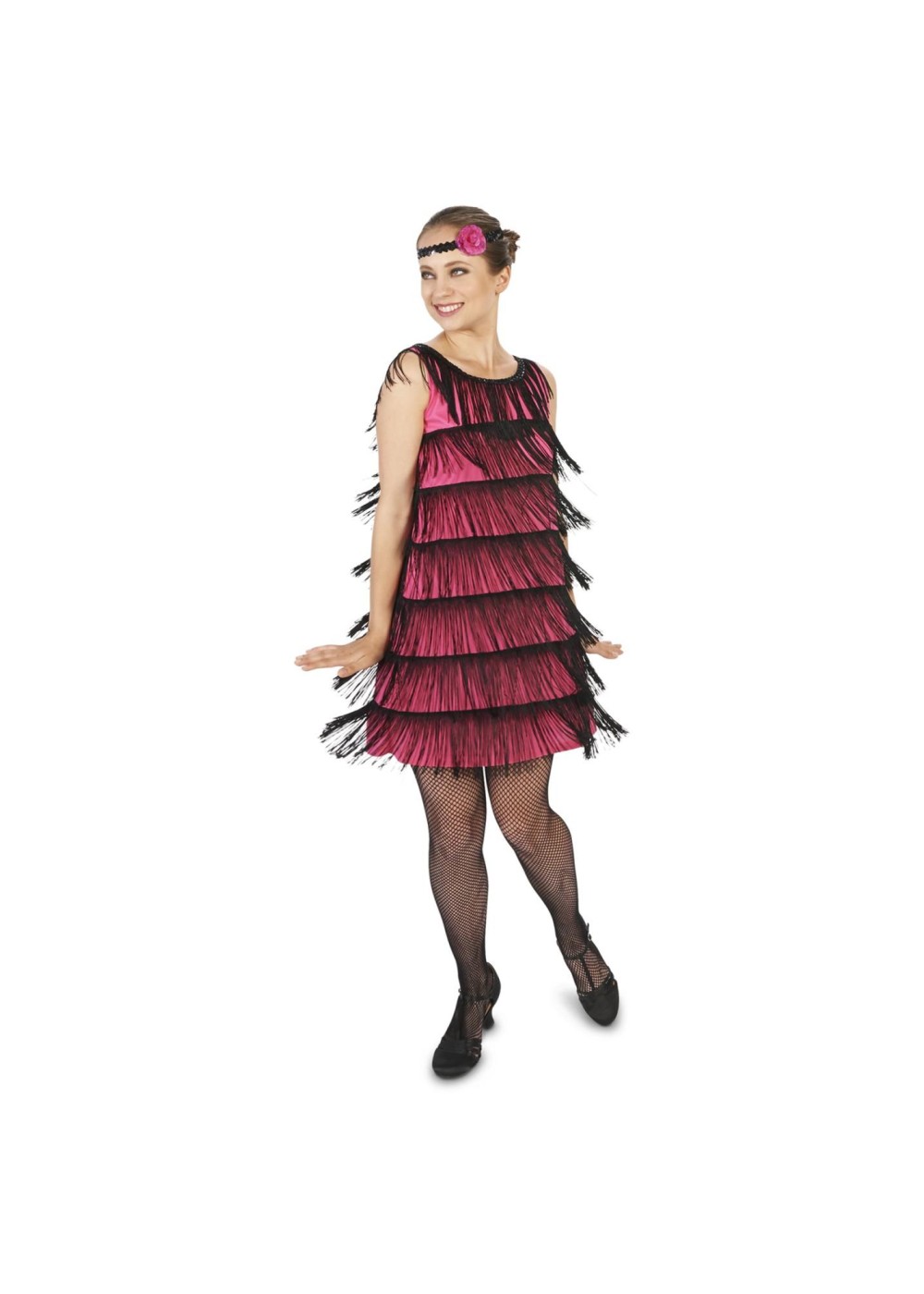 20s Pink And Black Womens Flapper Dress