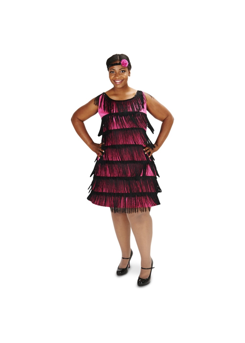 20s Pink And Black Womens Plus Flapper Dress