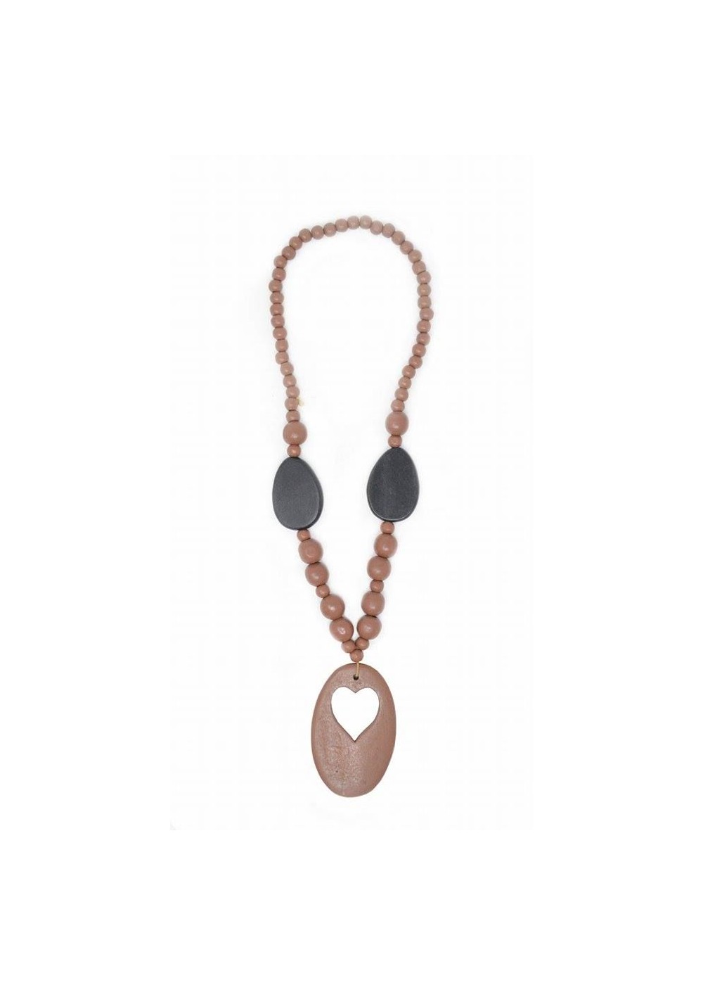 Brown Beaded Heart Wood Necklace