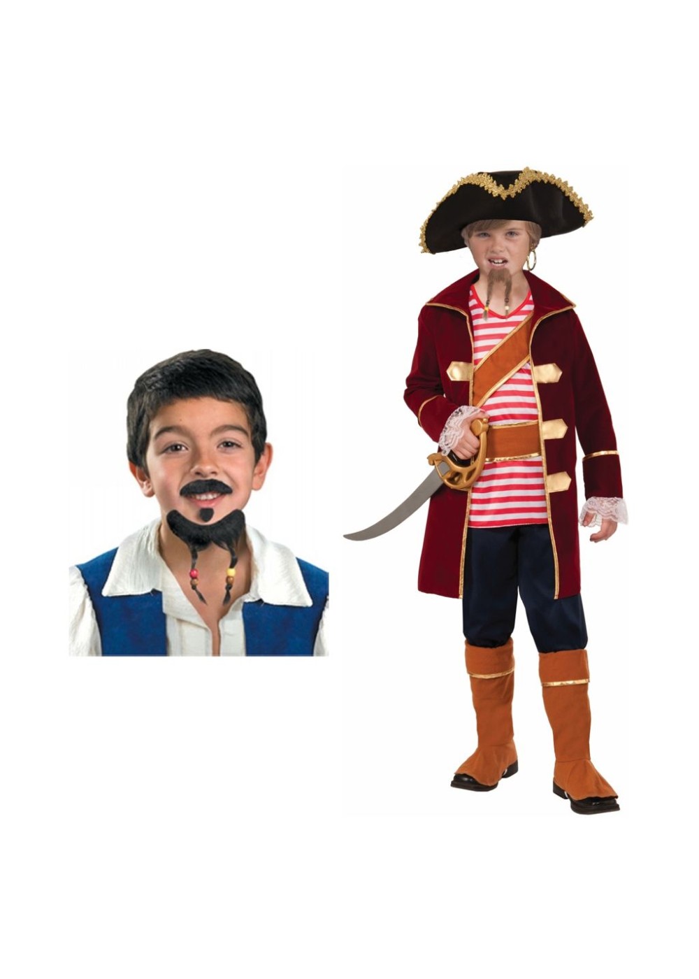 Captain Scallywag Pirate Boys Costume And Goatee And Mustache Set