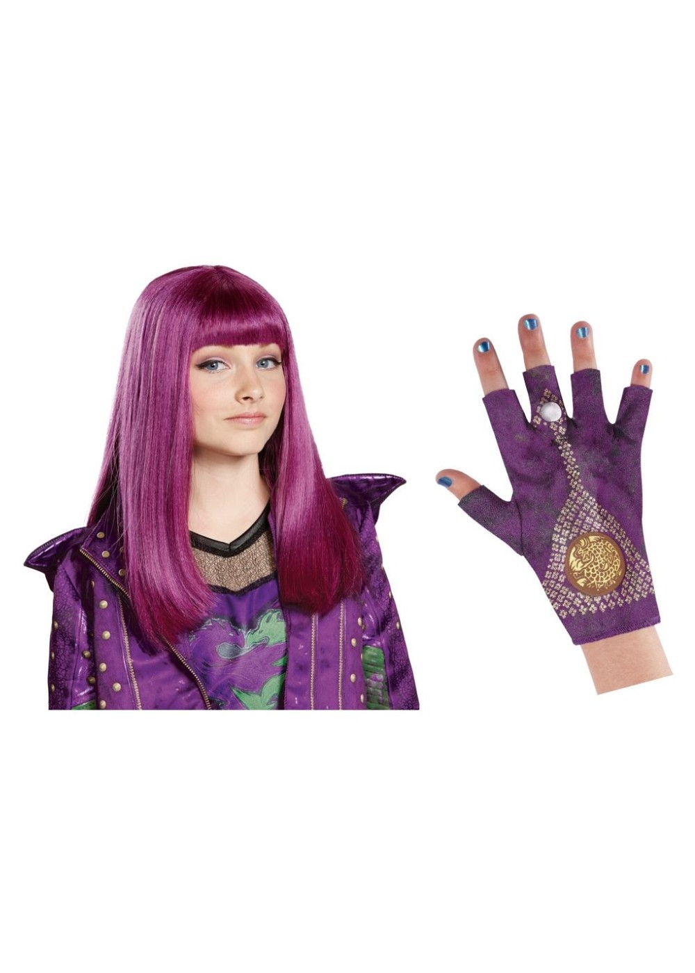 Kids Descendants 2 Mal Girls Glove And Wig