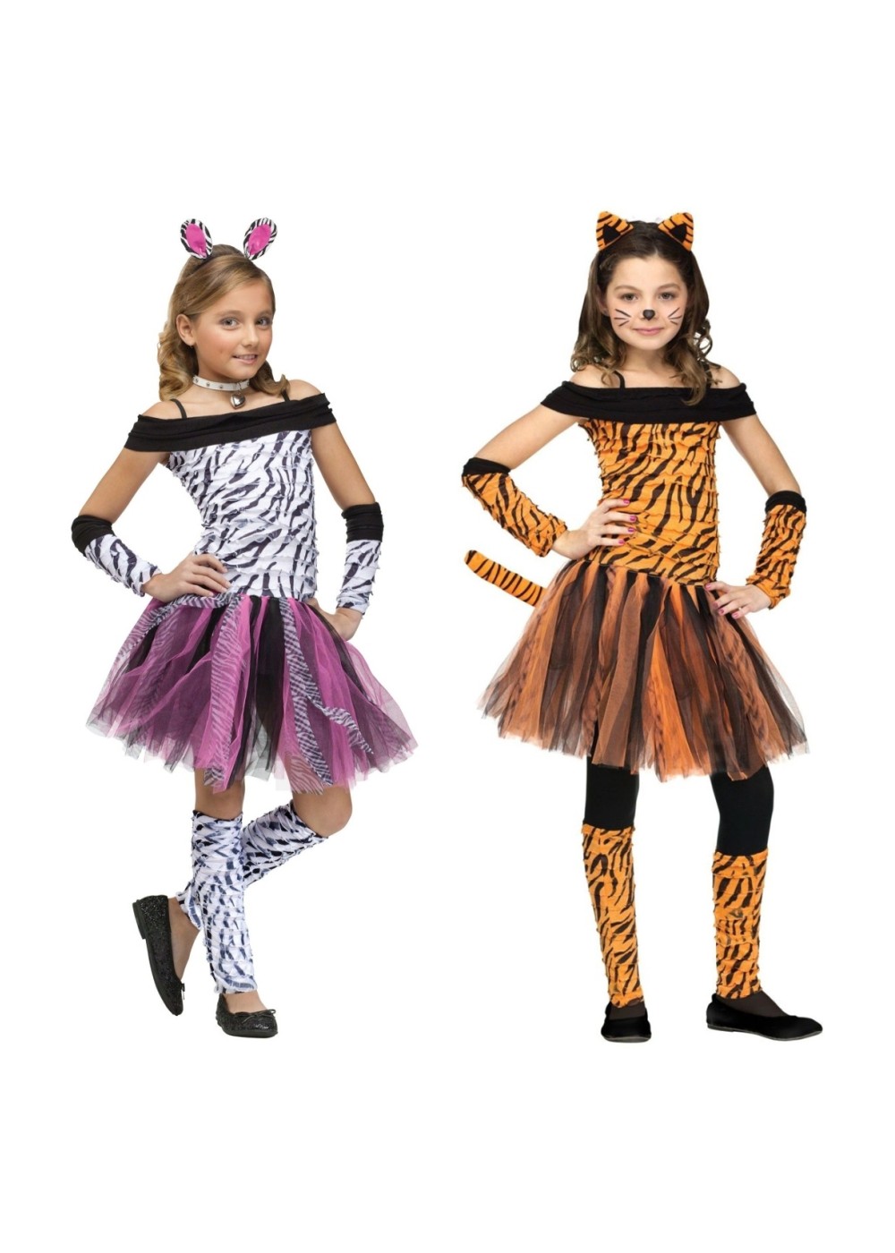 Kids Girls Tigeress And Zebra Animal Costume Set