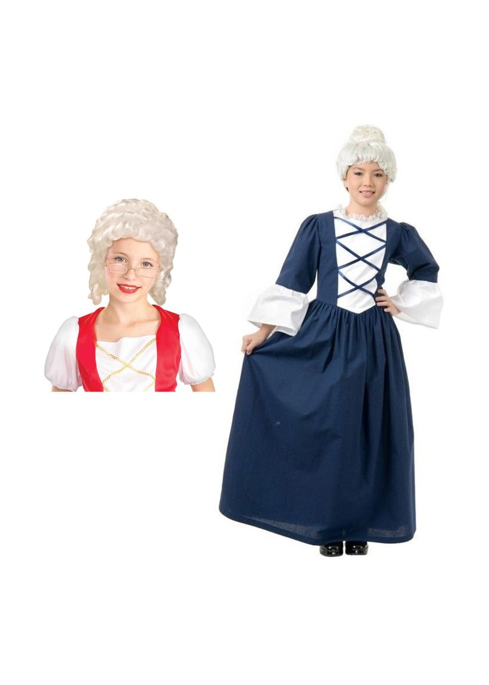 Kids Martha Washington Girls Costume And Wig Set