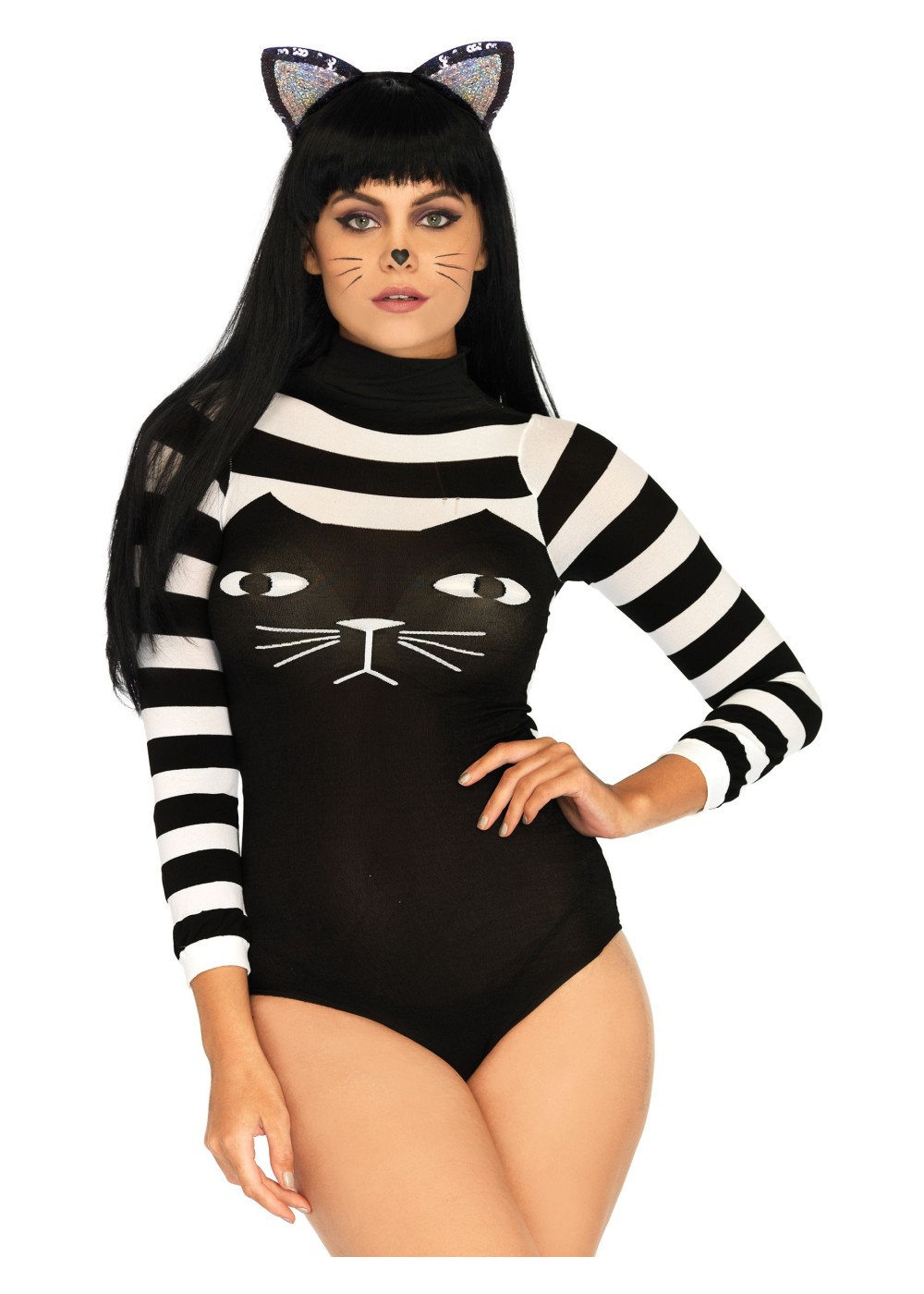 Black Striped Cat Women Bodysuit