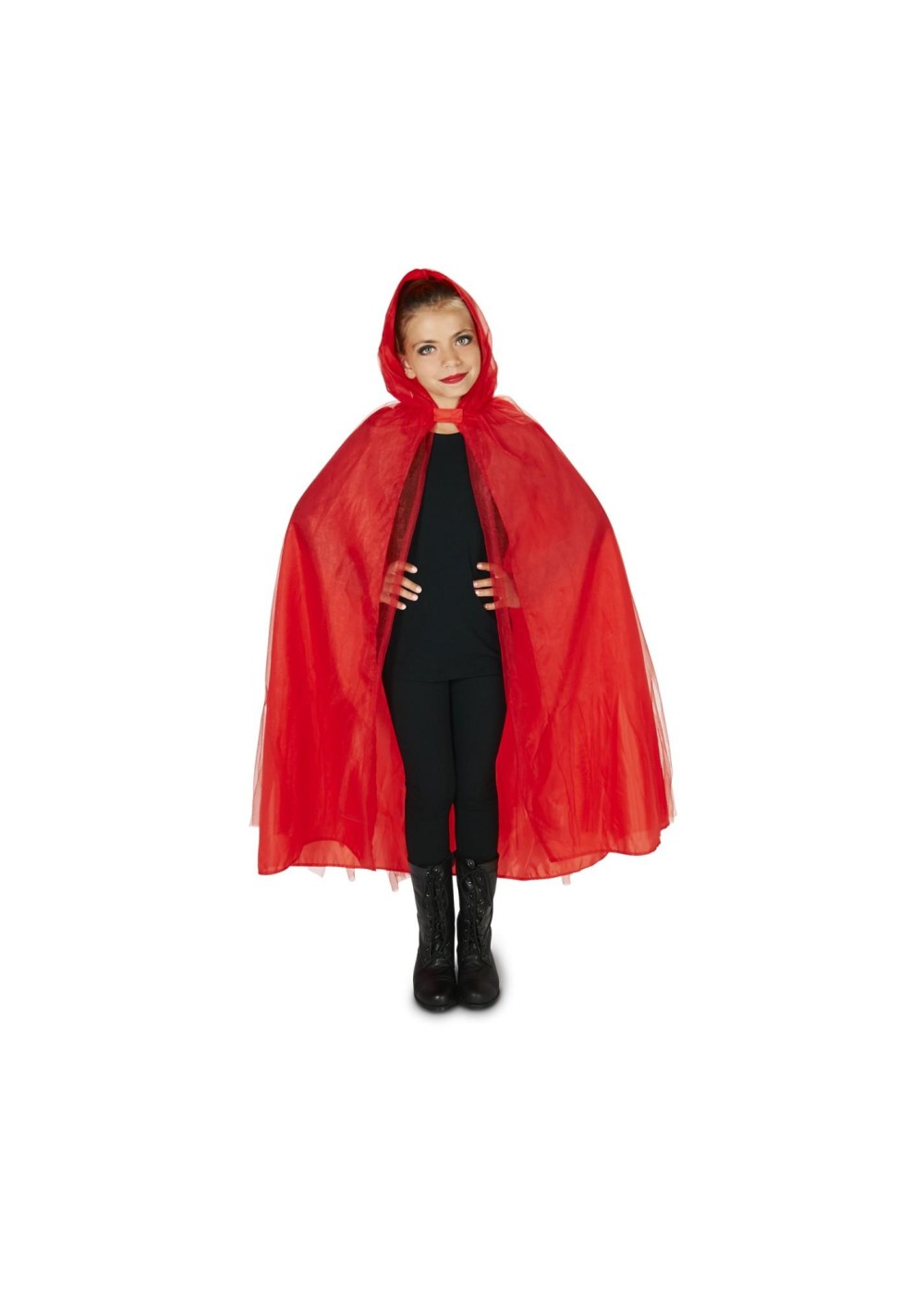 Kids Red Hooded Girls Mesh Cloak