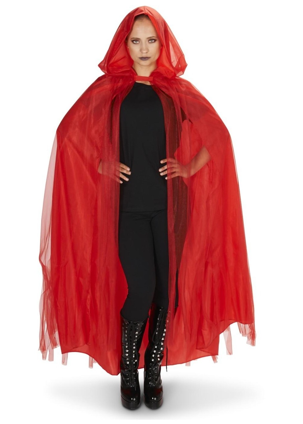 Red Hooded Womens Mesh Cloak