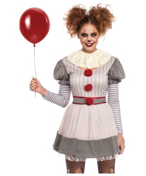 PLUS Size Womens Carnevil Scary Clown Dress Red White It Adult Halloween Costume
