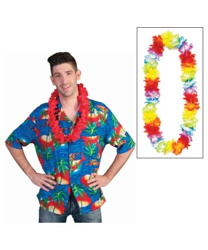 Multi Color Floral Print Hawaiian T Shirt With Lei