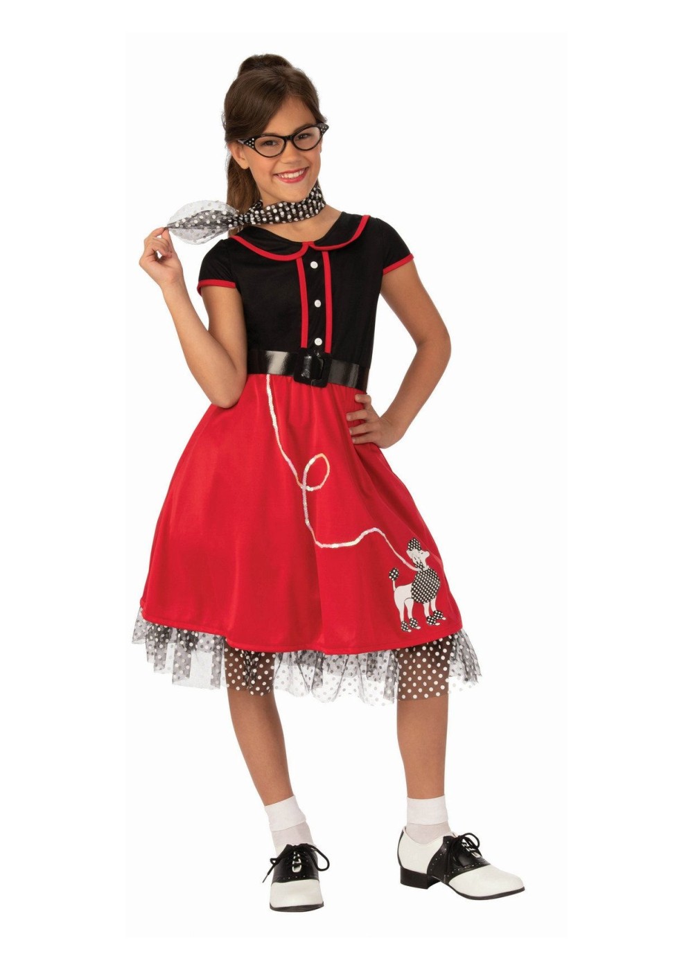 Kids Girls Red Poodle Skirt Sweetheart Costume