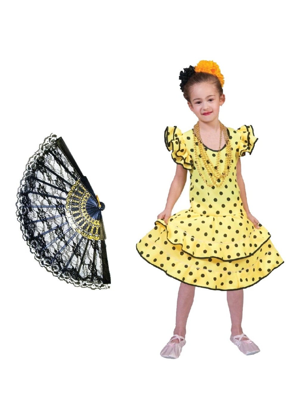 Kids Girls Yellow Flamenco Bailarina Kit Costume