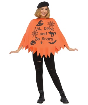 Womens Pumpkin Poncho Party Costume