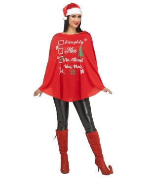 Womens Red Naughty Christmas Party Poncho