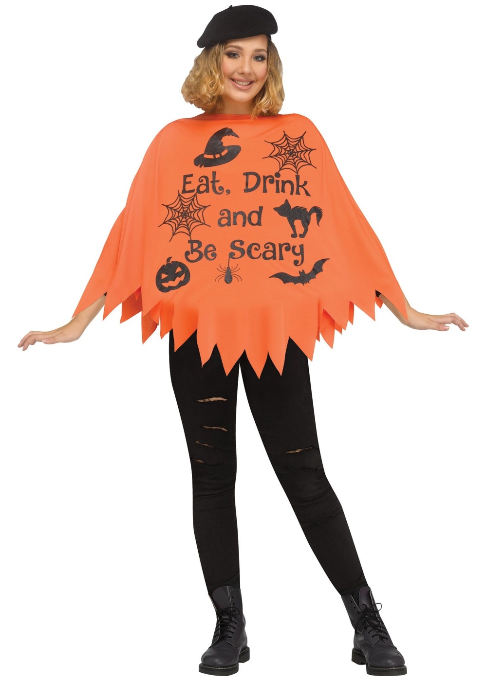 Womens Pumpkin Poncho Party Costume